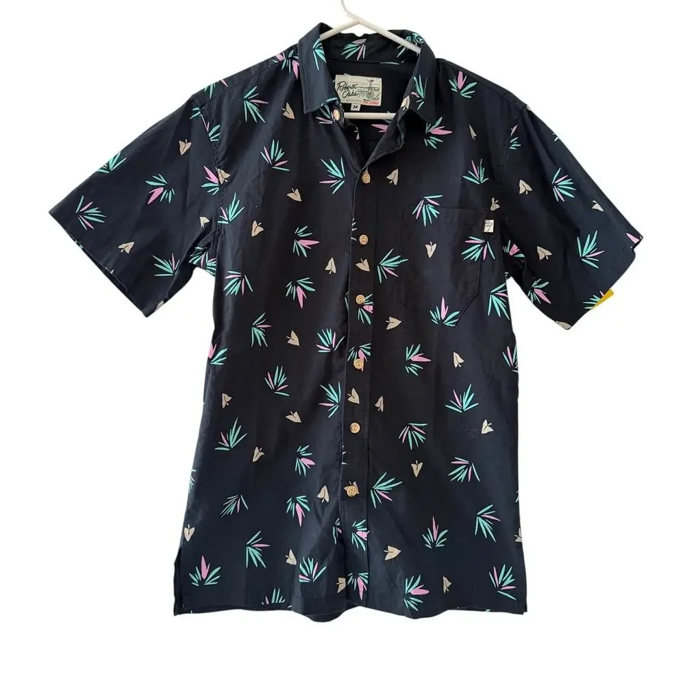 Vintage Roberta Oaks Aloha Short Sleeve Button Up Palm Leaf Pattern Medium